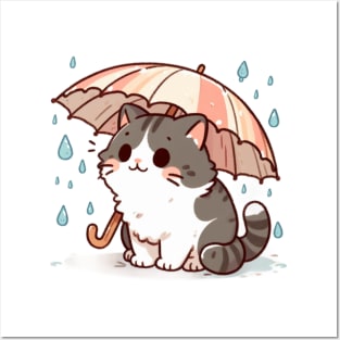 Adorable Feline Enjoying the Drizzle Posters and Art